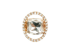 Goldtone Clear Metal Round Crystal Stretch Ring