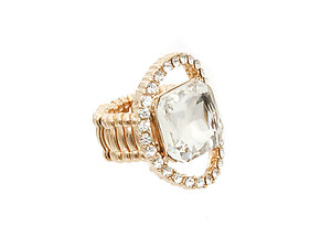Goldtone Clear Metal Round Crystal Stretch Ring