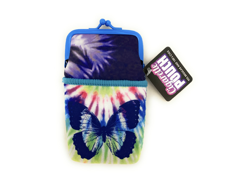 Butterfly Design Neoprene Cigarette Pouch with Snap Clasp Closure
