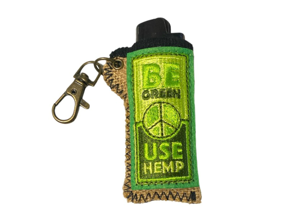 Be Green Hemp Design Lighter Case Keychain With Patch