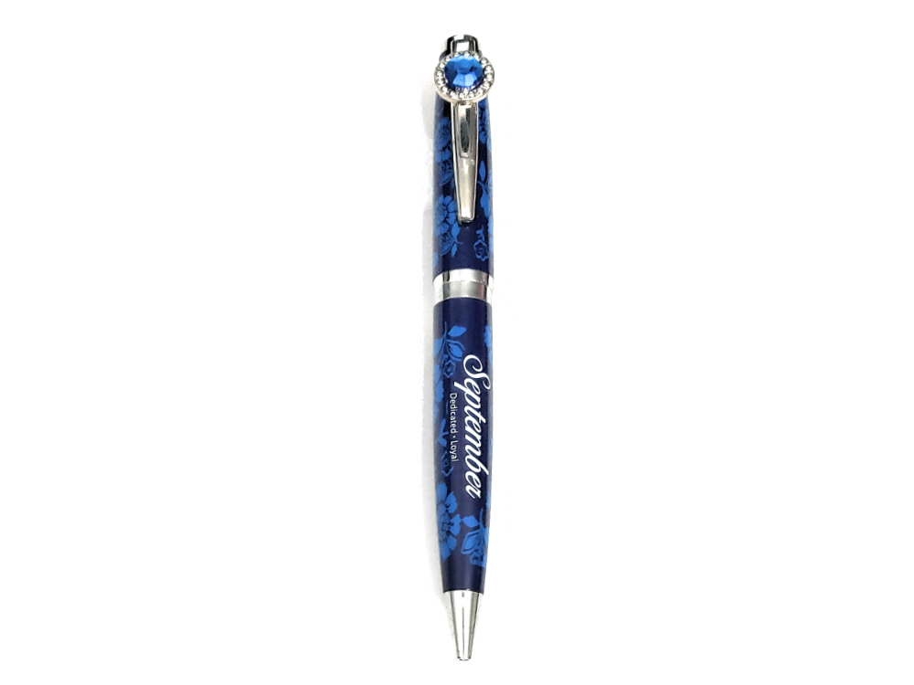 September Colorful Ballpoint Pen w/ Birthstone Emblem on Clip Pen ~ Gift Boxed