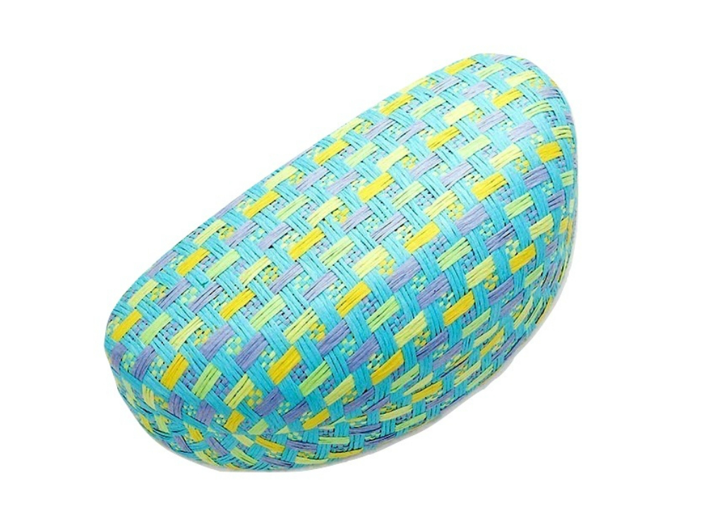 Dark Blue Multicolor Woven Straw Textured Hard Clamshell Eyeglass / Sunglass Case