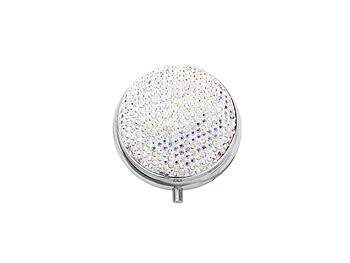 Aurora Borealis Bling Round Mirror Compact Pill Organizer Case