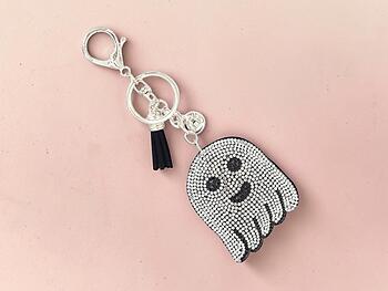 Puffer Ghost Tassel Bling Faux Suede Stuffed Pillow Key Chain Handbag Charm