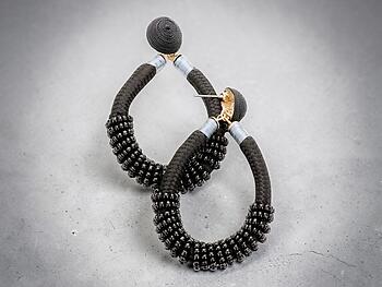 Black Beaded Cord Thread Dome Post Back Drop Earrings