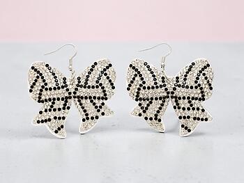 Volleyball Bow Rhinestone Bling Faux Suede Stuffed Pillow Drop Earrings