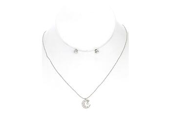 Silvertone Crystal Stone Crescent Moon Charm Jewelry Set
