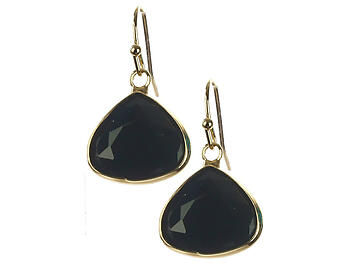Black Trillion Cut Faceted Lucite Stone Metal Frame Fish Hook Earrings