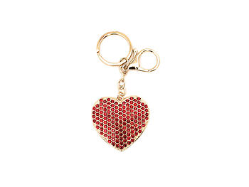 Red & Goldtone Crystal Stone Heart Shaped Pendant Keychain Handbag Charm