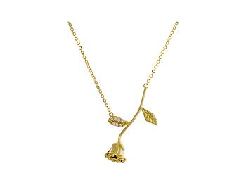 Goldtone Rose and Rhinestone Short Metal Pendant Necklace