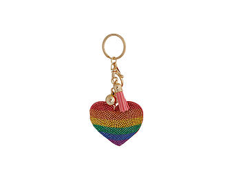 Rainbow Heart Tassel Bling Faux Suede Stuffed Pillow Key Chain Handbag Charm