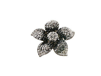 Black & Hematite Large Adjustable Crystal Rhinestone Flower Ring