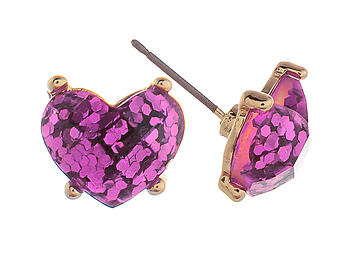 Lavender Glitter Rhinestone Heart Post Pin Earrings