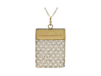 Gold Glitter Stars Faux Leather ID Badge Card Holder with 34