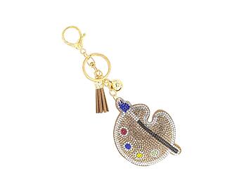 Paint Palette Tassel Bling Faux Suede Stuffed Pillow Key Chain Handbag Charm