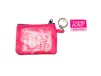 Breast Cancer Awareness Neoprene I.D. Wallet Coin Purse w/ Key Ring