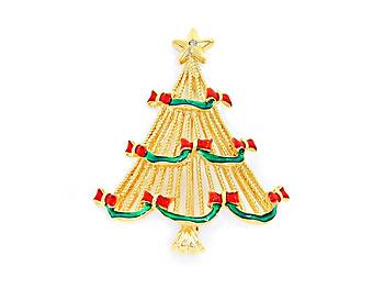 Goldtone Crystal Enamel Christmas Tree Brooch