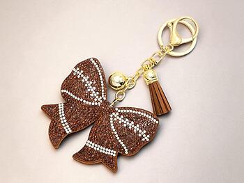 Football Sports Ball Bow Tassel Bling Faux Suede Stuffed Pillow Key Chain