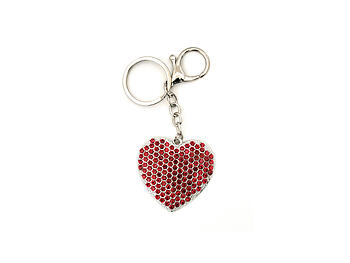 Red & Silvertone Crystal Stone Heart Shaped Pendant Keychain Handbag Charm