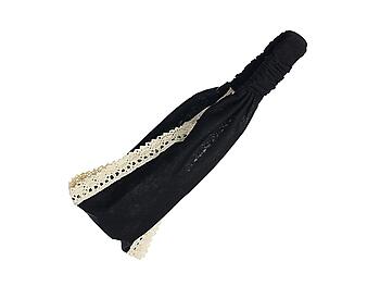 Black Stretch Headband Hair Accessory with Ivory Crochet Rim