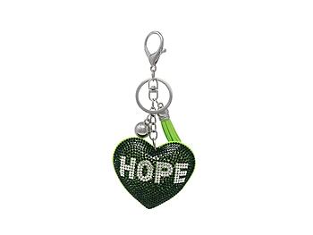 Green Hope Heart Tassel Bling Faux Suede Stuffed Pillow Key Chain Handbag Charm