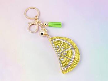 Lemon Slice Faux Suede Tassel Stuffed Pillow Key Chain Handbag Charm