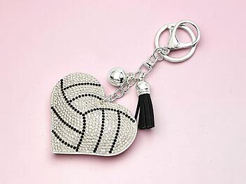 Volleyball Heart Tassel Bling Faux Suede Stuffed Pillow Key Chain Handbag Charm