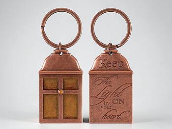 Keep the Light On In Your Heart Copper Lantern Amber Keychain