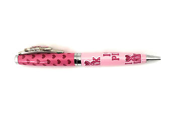 Colorful Ballpoint Pen with Pink Ribbon Emblem on Clip Gift Pen w/ Gift Pouch