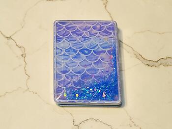 Blue Mermaid Pattern Printed Cosmetic Mirror w/ Butterflies & Glitter