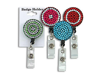 Colorful Retractable Bling Button Reel ID Badge Holder