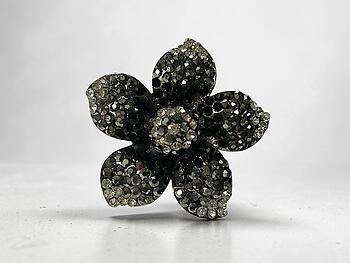 Black & Hematite Large Adjustable Crystal Rhinestone Flower Ring