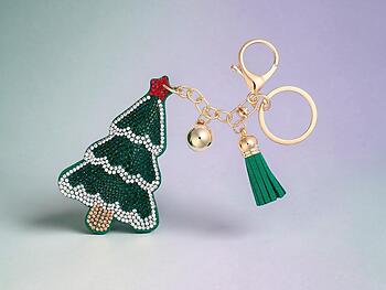 Christmas Tree Tassel Bling Faux Suede Stuffed Pillow Key Chain Handbag Charm
