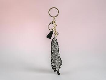 Feather Tassel Bling Faux Suede Stuffed Pillow Key Chain Handbag Charm