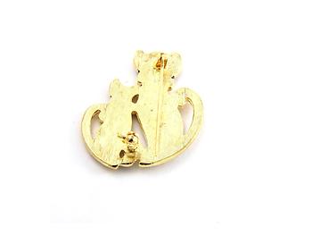 Goldtone Double Cat Rhinestone Pave Pin Brooch