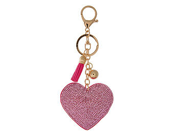 Pink Heart Tassel Bling Faux Suede Stuffed Pillow Key Chain Handbag Charm