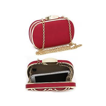 Red & Gold Metal Fretwork Cut Overlay Two Tone Clutch Bag