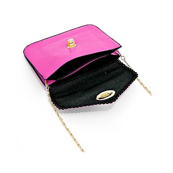 Pink Lace Effect Trim Mini Clutch Bag with Metal Chain Strap