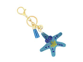 Blue Starfish Tassel Bling Faux Suede Stuffed Pillow Key Chain Handbag Charm