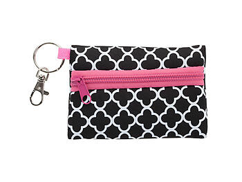 Clover Pink Neoprene Zippered Student ID Case with Key Ring