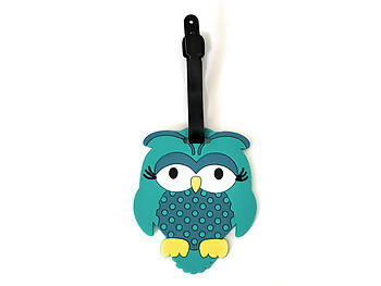 Aqua Blue Owl ~ Travel Suitcase ID Luggage Tag and Suitcase Label