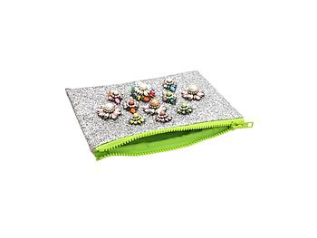 Colorful & Fun Glitter Jewel & Acrylic Accented Top Zipper Fashion Clutch ~ Style 6187