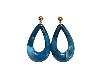 Blue Teardrop Natural Stone Finish Post Pin Earrings