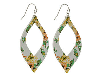 Floral Pattern Cutout Oval Faux Leather Fishhook Earrings