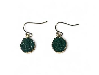 Green Shimmer Finish Druzy Style Stone Metal Fish Hook Earrings