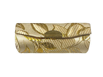 Gold Metallic Floral Print Lipstick Case Holder w/ Mirror