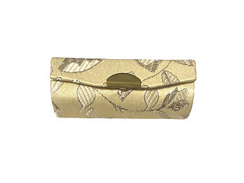 Occasions Gift Giving. Beige Metallic Floral Print Lipstick Case Holder w/  Mirror