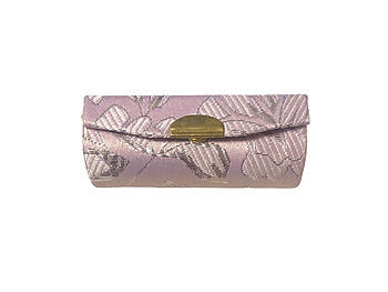 Purple Metallic Floral Print Lipstick Case Holder w/ Mirror