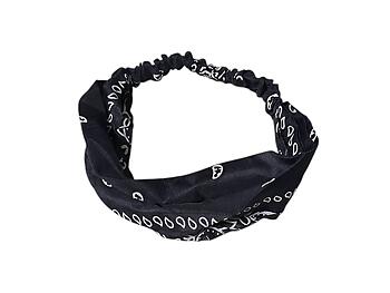 Dark Blue Paisley Wide Headband Hair Accessory w/ Elastic Back