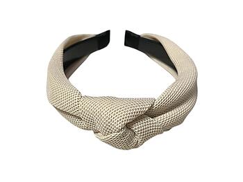 Beige Wide Textured Fabric Fashion Headband w/ Knot